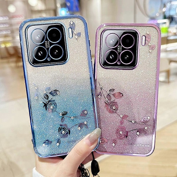 KADEM Xiaomi 15 -puhelimen kuori, kukkakuvioinen TPU-liukuvärinen suojakuori kaulanauhoilla Multicolor Purple