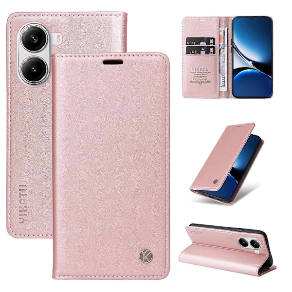 Til Xiaomi Redmi Turbo 4 5G/Poco X7 Pro 5G Telefoncovers YIKATU Magnetisk Lukning PU Læder Mobil Cov Multicolor Rose Gold