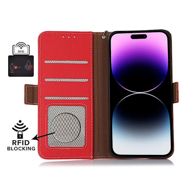 Stativ Phone case För Iphone 15 Pro Max, Läder Rfid Blockerande Plånbok Smartphone Cover Red