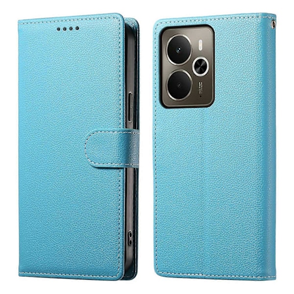 Til Realme 14 5G Stand Case Litchi Tekstur Læder Wallet Telefon Cover Magnetisk Lukning Multicolor Sky Blue