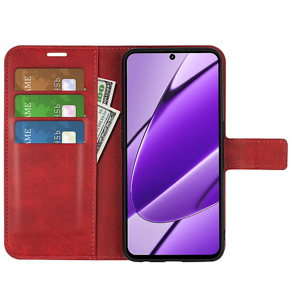 För Realme 11x 5g Phone case Plånboksställ Pu Läderskal Kalvstruktur Fullt skydd Cover Red