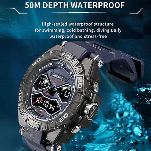 Sma 8070 Dual Display Vattentät Night Light Watch Röd Blue