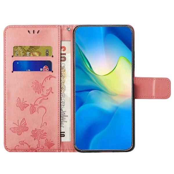 Samsung Galaxy S23 FE PU-nahkakukkaro puhelinkotelo perhos- ja kukkaprintillä, jalustalla Multicolor Style H