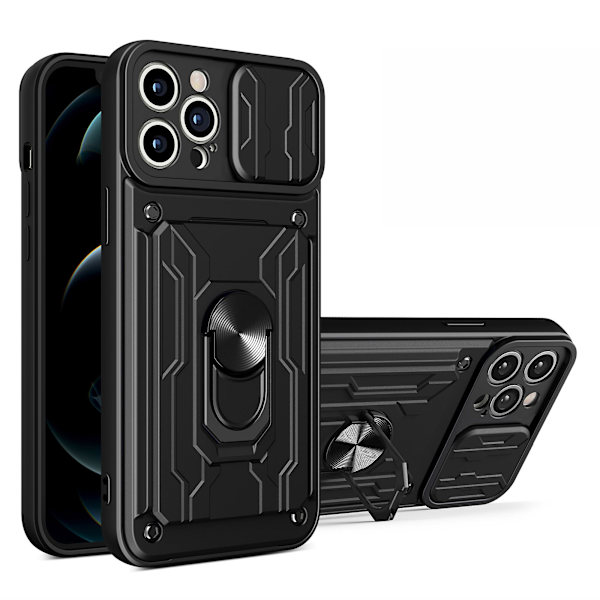 För Iphone 15 Pro Max Slide Kameraskydd Kickstand Phone Case Cover Black
