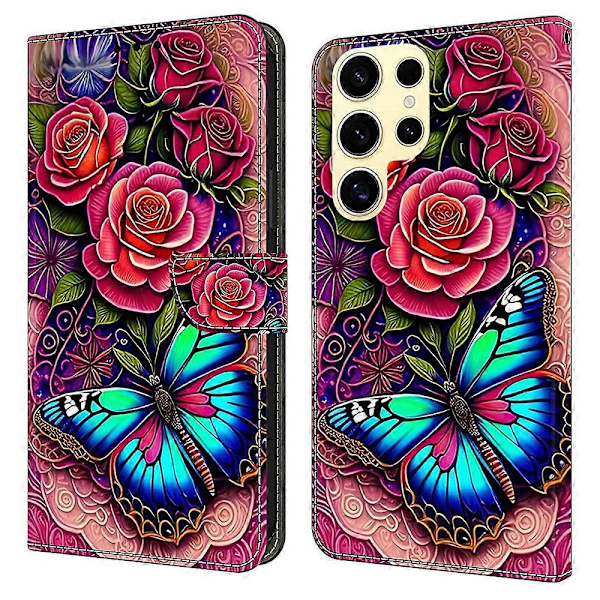 Til Samsung Galaxy S25 Ultra Etui PU Læder Wallet Telefon Cover med Støttefod Multicolor Style B