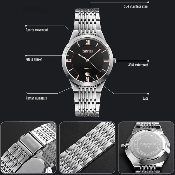 Skmei 9139 vattentät watch för kvinnor (svart silver) Not Specified