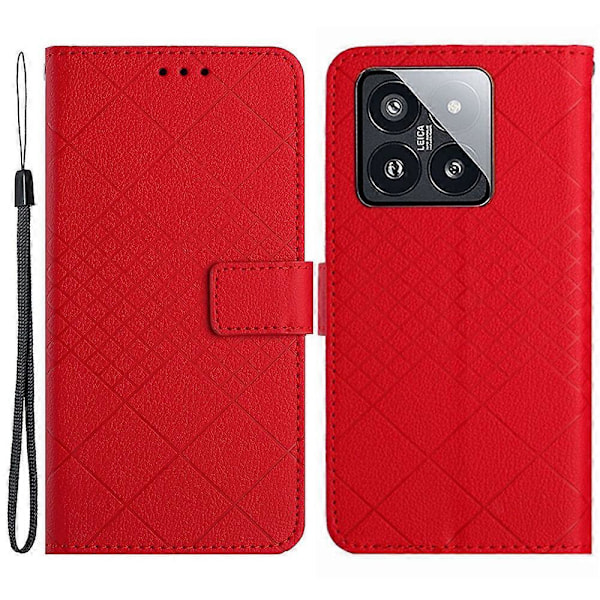 HT06 Skal för Xiaomi 14 Anti-repa Präglat PU Läder Litchi Textur Smartphone Skydd Multicolor Style C