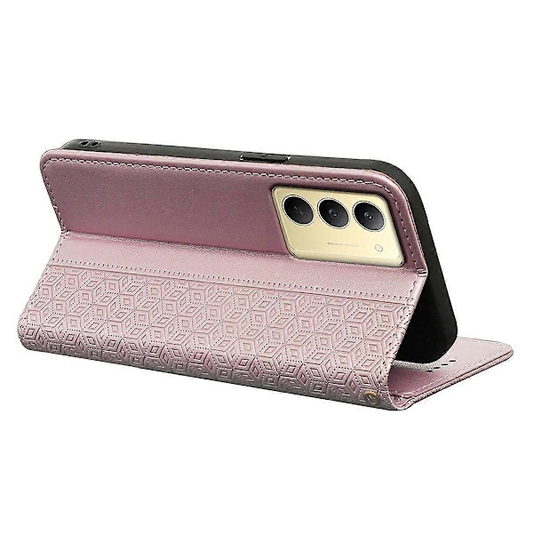Plånboksfodral för Realme 14x 5G Stark Magnetisk Rutigt Mönster Präglat Läder Flipfodral Multicolor Rose Gold