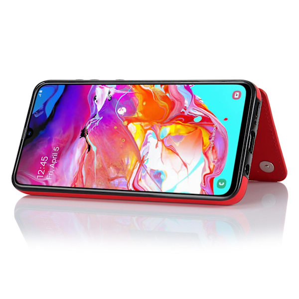 Rfid-blockerande phone case för Samsung Galaxy A70 Pu Läder+tpu-korthållare Kickstand- cover Red