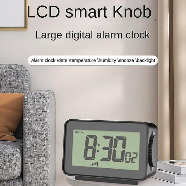 Digital väckarklocka, LCD-klocka för sovrum, elektronisk skrivbordsklocka med temperaturdisplay, ,sovrum, kontor Black