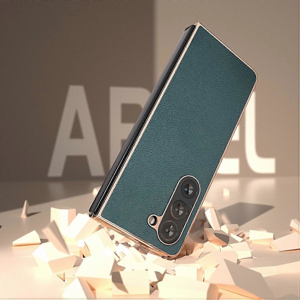 Elektropläterat skal i äkta koläder + PC-telefonfodral för Samsung Galaxy Z Fold5 5G Multicolor Style C
