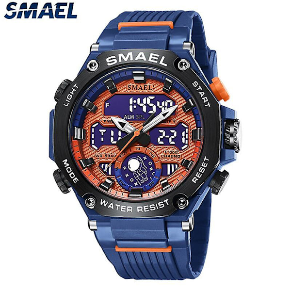 Quartz Armbandsur Sport Smael Military Army Clock Alarm Dual Display Led Electronic Watch 8069 Vattentäta klockor för män BLUE