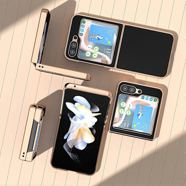 Til Samsung Galaxy Z Flip5 5G Silky Series Elektropletteret Telefon Cover Ægte Ko Læder+PC Cover Multicolor Style A