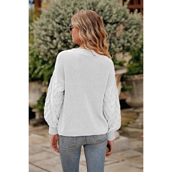 Dame 2023 Vinter Pullover Sweater Afslappet Langærmet Rund Hals Løs Tyk Strikket Jumper Toppe Bluse White Large