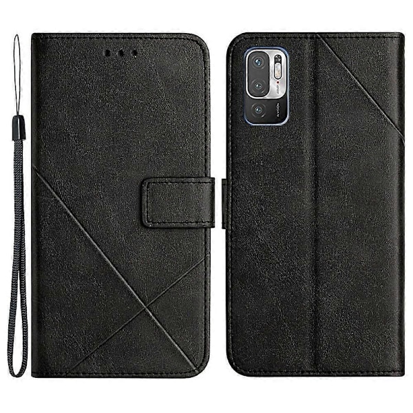 Ridsefast Solid Farve Stribe Læder Telefon Etui Wallet Shell til Xiaomi Redmi Note 10 Multicolor Style A