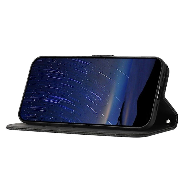 Til Samsung Galaxy S25 Edge Etui Præget Linje Læder Telefon Cover med Praktisk Rem Multicolor Black