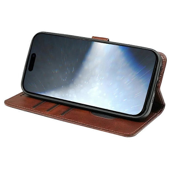 Kalveskinds tekstur læder etui med stativ i bogstil til iPhone 16 Pro Max Multicolor Style F