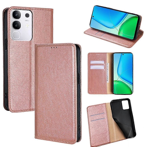 Plånboksfodral i PU-läder med magnetisk stängning för vivo Y29 4G Multicolor Rose Gold