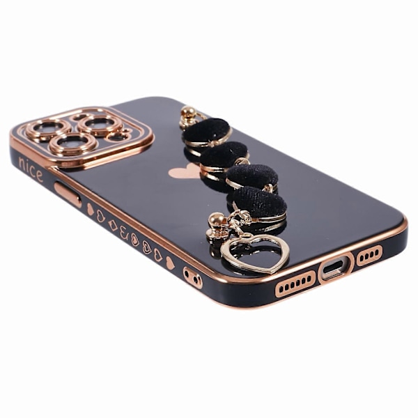 Elektroplettert TPU-telefondeksel med hjertekjedestropp for iPhone 15 Pro Multicolor Style C