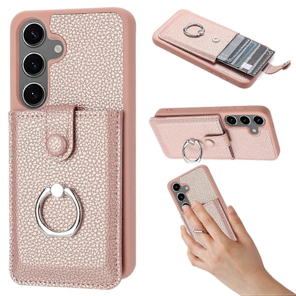 Samsung Galaxy S24+ -kotelo, korttipaikat, nahkainen takakansi ja rengastuki Multicolor Style A