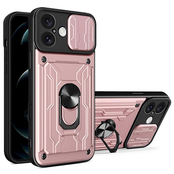 PC+TPU-etui med støttefod og kameraskydedæksel til iPhone 16 Plus Multicolor Style C