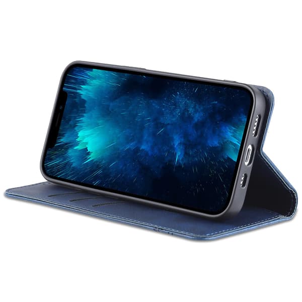För Iphone 15 Pro Max Pu Läderplånbok Cover Stativ Case Blue