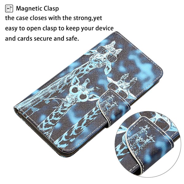 Til Iphone 15 Plus Folio Pu Læder Stand Wallet Case Mønster Print Telefon Cover Med Rem Giraffes