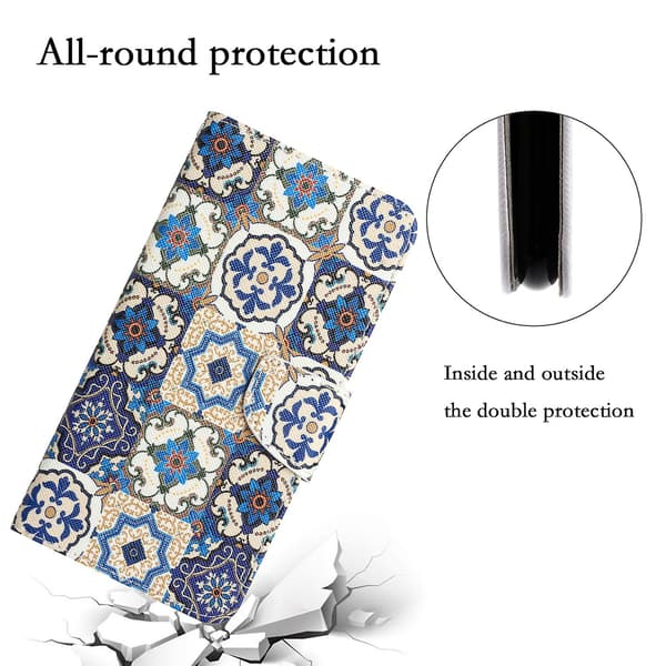 För Iphone 15 Plus Folio Pu Läderställ Case Mönstertryck Cover med rem Retro Totem