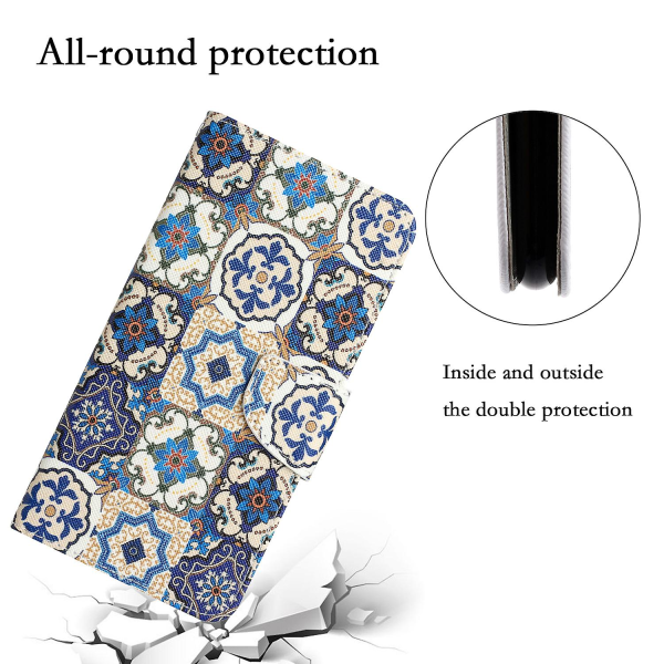 Til Iphone 15 Plus Folio Pu Læder Stand Wallet Case Mønster Print Telefon Cover Med Rem Retro Totem