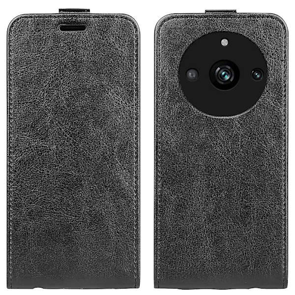 Vertikal Flip Telefon Skinnveske For Realme 11 Pro+ 5g/11 Pro 5g, Kortholder Crazy Horse Tekstur Black