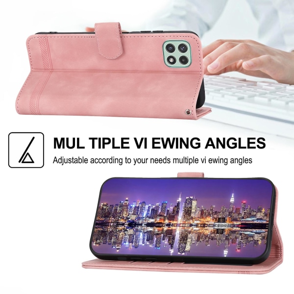 Dierfeng Df-03 Stand Phone case För Samsung Galaxy A22 5g (eu-version), Linjer Imprinted Pu-läder cover Pink