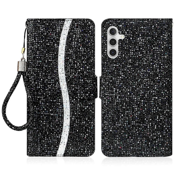 Samsung Galaxy S24 FE -kotelo PU-nahkaa, lompakkokorttipaikat, glitter-puhelinkuori Multicolor Style A