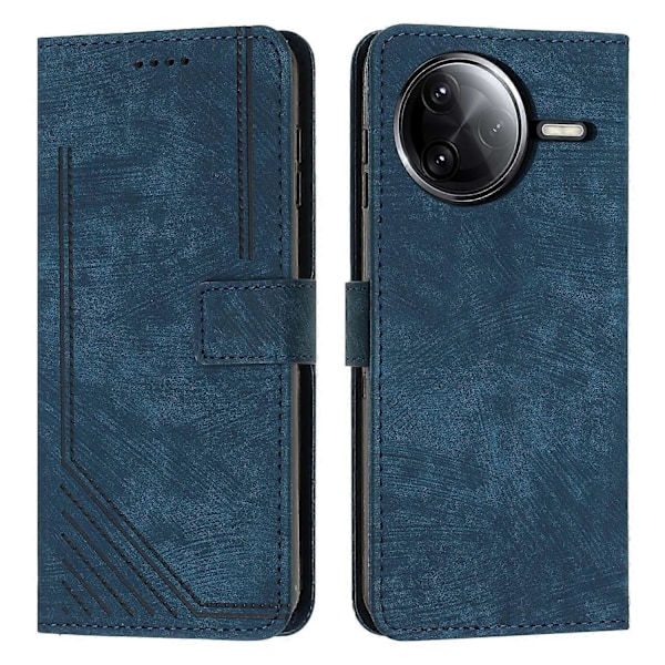 Stand Case til Xiaomi Poco F7 Pro 5G/ F7 Ultra 5G/ Redmi K80 5G/ K80 Pro 5G med prægede linjer i læder Multicolor Sapphire