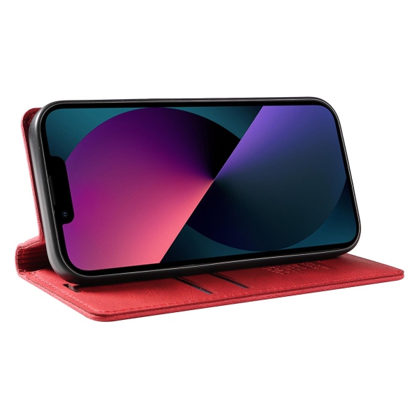 Hudvenlig Beskyttelsesetui til iPhone 15 Plus PU Læderpung Stand Telefoncover Red