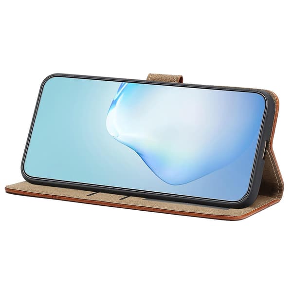 Case för Iphone 15 Plus, linjepräglat kohud Texture Läderställ Cover Brown