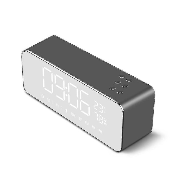 Trådlös Bluetooth högtalare Subwoofer Musik Ljudlåda Spegel Led Time Snooze Alarm Clock