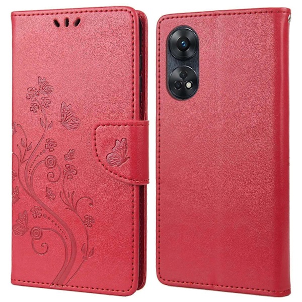 Oppo Reno8 T 4G PU-nahkakotelo Kukkaperhoskuvioinen Puhelinkuori Lompakkoteline Multicolor Style D