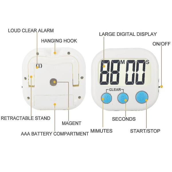 12-pack digital kökstimer Stark magnetisk elektronisk nedräkningstimer, högt larm, liten storlek