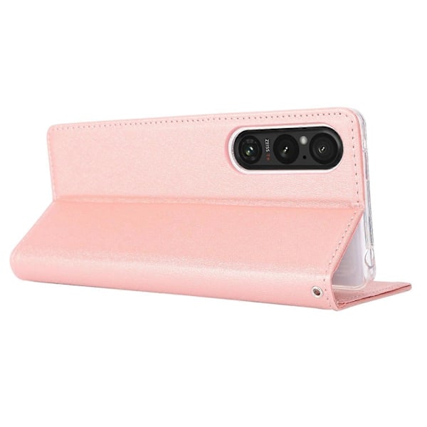 Mobilskal i PU-läder för Sony Xperia 1 V Silkeslen Textur Ställ Plånbok Mobilskal Fodral Multicolor Rose Gold