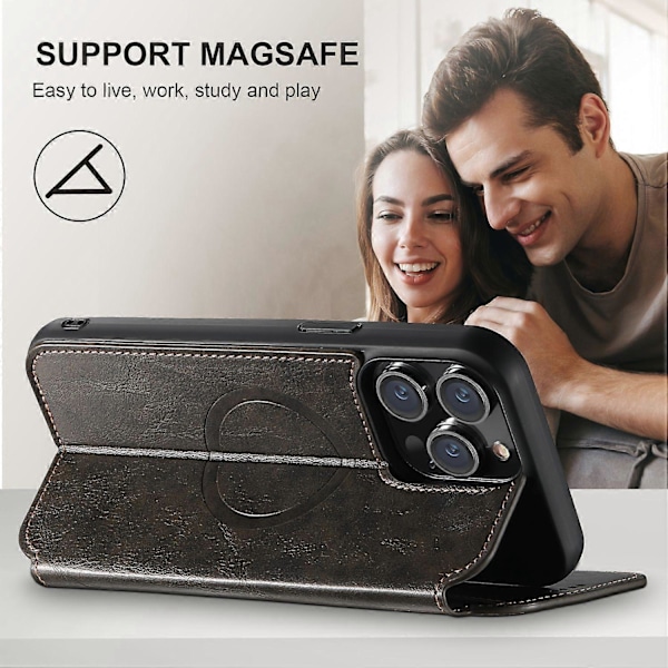 SUTENI J05 Mobilskal för iPhone 13 Pro Max Kompatibelt med MagSafe PU Läder Ställ Plånboksfodral Multicolor Style A