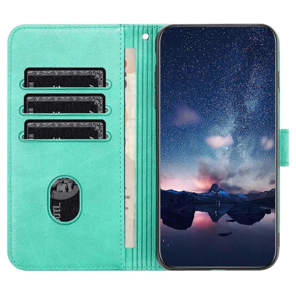 Solid farve iPhone 15 Pro Max etui med præget læder og stander Multicolor Style B