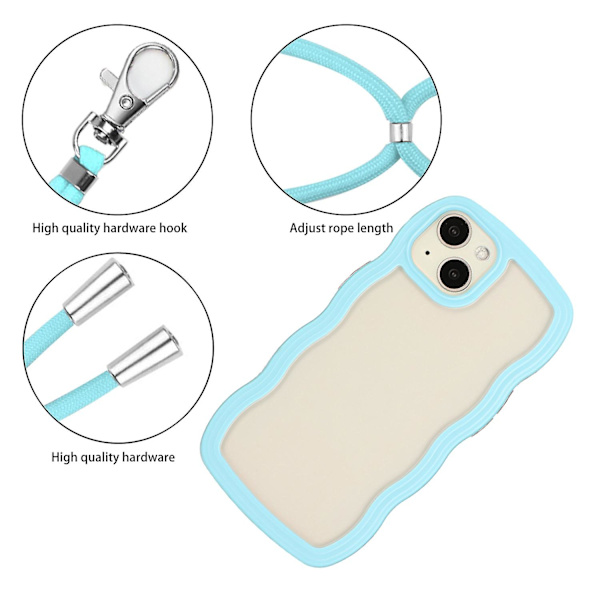 För Iphone 15 Wave Ramform Phone case Pc + TPU Transparent cover med justerbar rem Blue