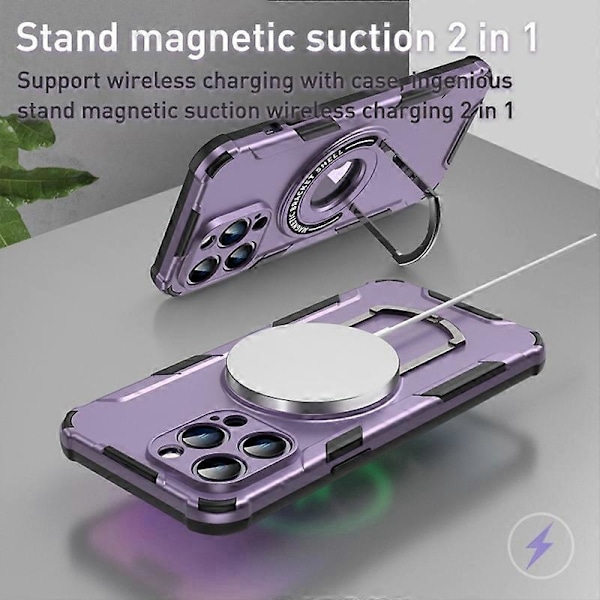 Skyddsfodral med Ställ för iPhone 15 Pro Max PC+TPU Mobilskal Kompatibelt med MagSafe Multicolor Style B