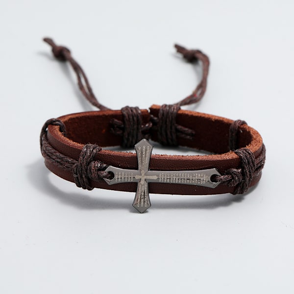 Populær mote smykker Personlig Håndlaget Flettet Kuskinn Armbånd Kors Skinnarmbånd med Gaveeske B01475 Brown