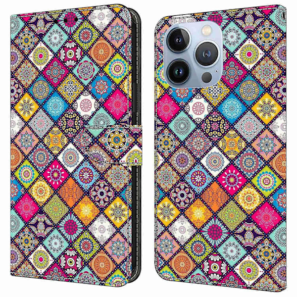Til iPhone 16 Pro Max Etui Mønsterprintet Beskyttelsescover TPU+PU Læder Flip Telefon Etui Multicolor Style B