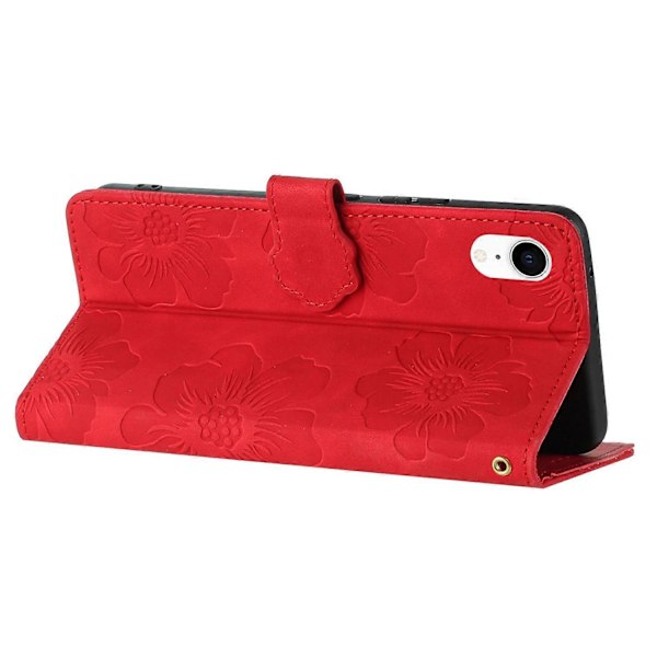 Blomstermønstret anti-drop telefoncover i PU-læder med stativ og pung til iPhone XR 6,1 tommer Multicolor Style D