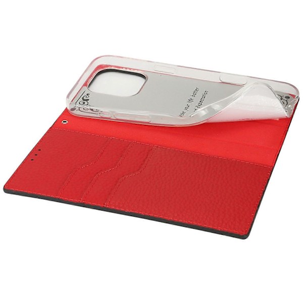 For iPhone 16 Pro Wallet Case Ægte Ko Læder Telefon Cover Litchi Tekstur Multicolor Style A