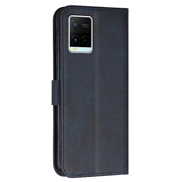 For Vivo Y33s / Y21s / Y21 Sammenleggbart Stativ Sydd Pu-Lærveske Stativ Magnetisk Lukking Støtsikker Flip Folio Bokdeksel Med Stropp Blue