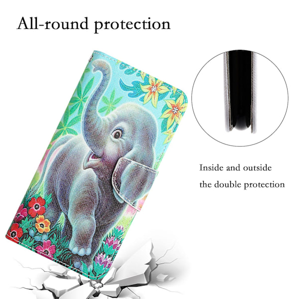 Til Iphone 15 Plus Folio Pu Læder Stand Wallet Case Mønster Print Telefon Cover Med Rem Elephant