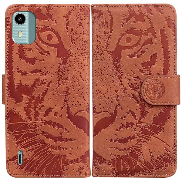 För Nokia C12 4G/C12 Pro/C12 Plus Tiger Präglat PU Läderfodral Anti-fall Plånboksfodral Ställ Multicolor Style D